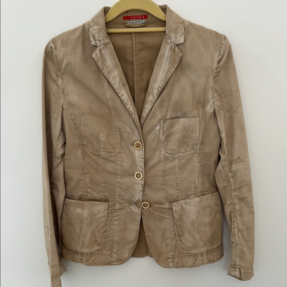 Prada Tan Blazer Classic Notched Lapels